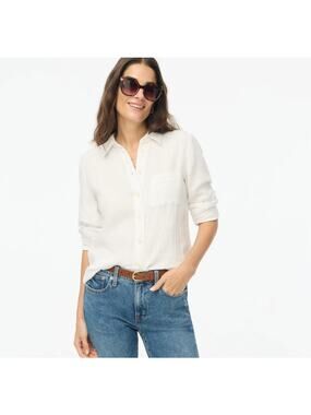 J.Crew Double-Gauze Button Up Shirt WMNS PXS White Cotton Collared Long Sleeves